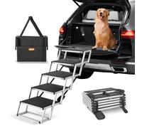 VEVOR Escaleras para Perros para Coche de 5 escalones, Carga de 68 kg Rampa Plegable para Perros de Aluminio Ligero con Superficie Antideslizante Escalones Portátiles de Mascotas para Coche y Camión