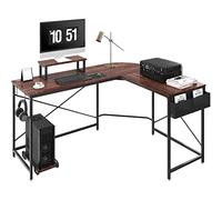 VEVOR Escritorio de Esquina 150x120x76 cm Carga de 90 kg Escritorio en Forma de L con Bolsa de Almacenamiento, Elevador de Monitor y Soporte de CPU Mesa de Ordenador para Estudio Trabajo Casa Marrón