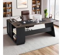 VEVOR Escritorio Ejecutivo en Forma de L, Escritorio Moderno con Cajones y Armario, Robusto, Soporta hasta 158,7 kg, Tablero de Partículas, para Trabajar, Estudiar o Escribir, Color Marrón Negro