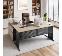 VEVOR Escritorio Ejecutivo Grande en Forma de L, con Cajones y Armario, Reversible, Fabricado en Hierro y Madera, Soporta hasta 158,7 kg, Ideal para Trabajar, Estudiar y Escribir, Madera y Negro