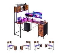 VEVOR Escritorio Esquinero 158 x 110 x 165 cm, Escritorio en L Reversible con Luces LED, Toma de Corriente, Soporte para CPU Móvil, Mesa de Ordenador en Forma de L con Cajones de Almacenamiento