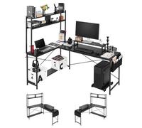 VEVOR Escritorio Esquinero 70 x 120 x 160 cm, Escritorio en L con Soporte para Monitor y Soporte para CPU Móvil, Mesa de Ordenador en Forma de L Reversible con Estantes, para Oficina, Casa, Negro