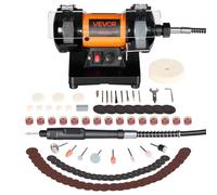VEVOR Esmeriladora Doble 200 W, Amoladora de Banco, 8300-10600 RPM Velocidades Ajustables, Protección contra Chispas, Kit de Accesorios de 100 Piezas, Multifuncional para Madera Piedra Metal Joyería