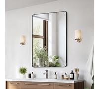 VEVOR Espejo de Pared Espejo de Maquillaje Espejo de Baño 1016 x 762 x 25 mm Espejo Rectangular Marco de Aleación de Aluminio Negro con Soporte en Forma de Z para Baño Dormitorio Sala de Estar