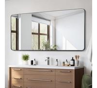 VEVOR Espejo de Pared Espejo de Maquillaje Espejo de Baño 1828 x 915 x 25 mm Espejo Rectangular Marco de Aleación de Aluminio Negro con Soporte en Forma de Z para Baño Dormitorio Sala de Estar