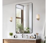 VEVOR Espejo de Pared Espejo de Maquillaje Espejo de Baño 915 x 610 x 25 mm Espejo Rectangular Marco de Aleación de Aluminio Negro con Soporte en Forma de Z para Baño Dormitorio Sala de Estar