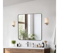 VEVOR Espejo de Pared Espejo de Maquillaje Espejo de Baño 915 x 915 x 25 mm Espejo Cuadrado Marco de Aleación de Aluminio Negro con Soporte en Forma de Z para Baño Dormitorio Sala de Estar