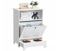 VEVOR Estación de Alimentación 60x35x80 cm Comedero Elevado para Perros con 2 Cuencos de Acero Inoxidable Armario de Madera para Comida Barra para Comederos para Mascotas, Perros Grandes, Blanco