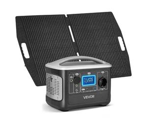VEVOR Estación de Energía Portátil 600 W con Panel Solar de 100 W, Generador de Energía Batería de Respaldo LiFePO4 de 493 WH, con 7 Puertos de Salida para Hogar, Campamentos, Viajes en Autocaravana