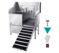 VEVOR Estación de Lavado de Perros de Acero Inoxidable, Bañera de 1275 x 795 x 1435 mm con Rampa, Grifo, Ducha y Correa Carga de 200 kg para Mascotas Grandes, Medianas y Pequeñas, Puerta Derecha