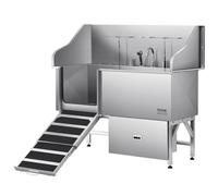 VEVOR Estación de Lavado de Perros de Acero Inoxidable, Bañera de 155 x 79 x 147 cm con Rampa, Filtro de Agua, Grifo, Ducha y Correa para Mascotas Grandes, Medianas y Pequeñas, Puerta Izquierda