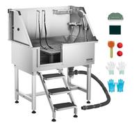 VEVOR Estación de Lavado de Perros de Acero Inoxidable, Bañera de 961 x 620 x 1220 mm con Escalera de Almacenamiento, Grifo, Ducha y Jabonera para Mascotas de Varios Tamaños, Puerta Izquierda