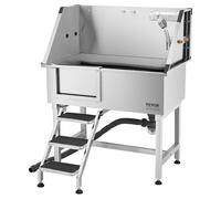 VEVOR Estación de Lavado de Perros de Acero Inoxidable, Bañera de 961 x 620 x 1220 mm con Escalera de Almacenamiento, Grifo, Ducha y Jabonera para Mascotas de Varios Tamaños, Puerta Izquierda