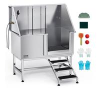 VEVOR Estación de Lavado para Perros de Acero Inoxidable, Bañera de 1270 x 700 x 1545 mm con Escalera, Filtro de Agua de Polietileno, Grifo, Ducha y Jabonera para Varias Mascotas, Puerta Derecha