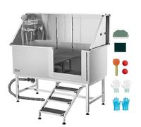 VEVOR Estación de Lavado para Perros de Acero Inoxidable, Bañera de 1500 x 700 x 1495 mm con Escalera, Filtro de Agua de Polietileno, Grifo, Ducha y Jabonera para Varias Mascotas, Puerta Derecha