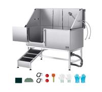 VEVOR Estación de Lavado para Perros de Acero Inoxidable, Bañera de 1500 x 700 x 1495 mm con Rampa, Filtro de Agua de Polietileno, Grifo, Ducha y Jabonera para Varias Mascotas, Puerta Izquierda
