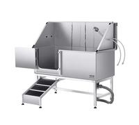 VEVOR Estación de Lavado para Perros de Acero Inoxidable, Bañera de 1500 x 700 x 1495 mm con Rampa, Filtro de Agua de Polietileno, Grifo, Ducha y Jabonera para Varias Mascotas, Puerta Izquierda