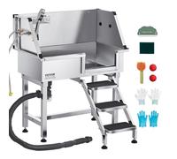 VEVOR Estación de Lavado para Perros de Acero Inoxidable, Bañera de 870 x 488 x 1025 mm con Escalera de Almacenamiento, Grifo, Ducha y Jabonera para Mascotas de Varios Tamaños, Puerta Derecha