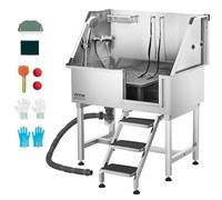 VEVOR Estación de Lavado para Perros de Acero Inoxidable, Bañera de 961 x 620 x 1220 mm con Escalera de Almacenamiento, Grifo, Ducha y Jabonera para Mascotas de Varios Tamaños, Puerta Derecha