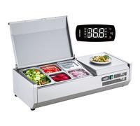 VEVOR Estación de Preparación de Condimentos Refrigerada Estación de Condimentos Refrigerada para Encimera de 140 W, Cuerpo de Acero Inoxidable 304 y Tapa de PC, Mesa de Preparación 955 x 404 x 280 mm