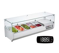 VEVOR Estación de Preparación de Condimentos Refrigerada, Estación de Condimentos Refrigerada para Encimera de 150 W, Cuerpo Inoxidable, Mesa de Preparación con Protector de Vidrio 1305 x 404 x 450 mm