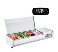 VEVOR Estación de Preparación de Condimentos Refrigerada, Estación de Condimentos Refrigerada para Encimera de 150 W, Cuerpo de Acero Inoxidable 304 y Tapa de PC, 1305 x 404 x 280 mm, 2 ~ 8 ℃