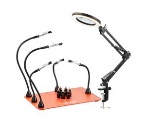 VEVOR Estación de Soldadura Magnética de Tercera Mano 2 en 1, con Lámpara de Aumento LED 3X y 5 Brazos Flexibles, 6 Soportes para PCB, para Reparaciones Electrónicas, Manualidades y Pasatiempos
