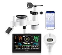 VEVOR Estación Meteorológica Solar Wifi 7 en 1, con App, Pantalla de 190,5 mm, Sensor Solar Inalámbrico para Exterior, Termómetro de Piscina, Pluviómetro, Pronóstico del Tiempo, Velocidad del Viento