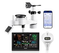 VEVOR Estación Meteorológica Solar Wifi 7 en 1, con App, Pantalla de 190,5 mm, Sensor Solar Inalámbrico para Exterior, Termómetro de Piscina, Pluviómetro, Pronóstico del Tiempo, Velocidad del Viento