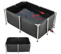 VEVOR Estanque de Lona sobre Suelo 480 L de PVC Tanque Rectangular 120x80x50 cm para Peces Dorados con Estructura Estable de Acero Inoxidable y Válvula de Drenaje para Acuicultura, Riego, Negro