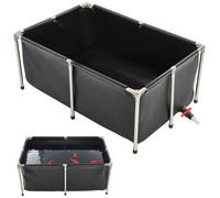 VEVOR Estanque de Lona Sobre Suelo 480 L de PVC Tanque Rectangular 120x80x50 cm para Peces Dorados con Estructura Estable de Acero Inoxidable y Válvula de Drenaje para Acuicultura, Riego, Negro