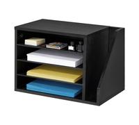 VEVOR Estante de Almacenamiento de Documentos 4 Compartimentos, Organizador de Archivos de Madera 40 x 23,5 x 28 cm, Clasificador de Literatura con Estantes Desmontables para Oficina, Aulas, Negro