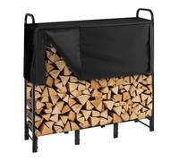 VEVOR Estante de Almacenamiento de Leña 122 x 32 x 118 cm Marco de Metal con Recubrimiento en Polvo con Media Cubierta Soporte de Leña Carga de 181,4 kg para Chimenea, Terraza, Patio, Jardín, Negro