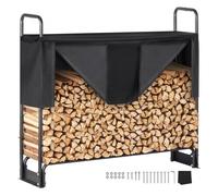 VEVOR Estante de Almacenamiento de Leña 132x36x117 cm Marco de Acero Soporte de Leña con Funda Impermeable 600D Oxford Leñero para Chimenea para 1/4 Cuerda de Leña Carga de 200 kg para Jardín Terraza
