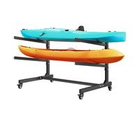 VEVOR Estante de Almacenamiento para 2 Kayaks, Capacidad de Carga hasta 80 kg, Estantería Independiente con Ruedas con Freno, Interior y Exterior, Ajustable para Tabla de Surf Canoa Remo Barco Pequeño