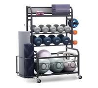 VEVOR Estante de Almacenamiento para Esterilla de Yoga, con Acabado en Polvo con Ganchos y Ruedas, para Mancuernas, Pesas Rusas, Rodillos de Espuma y Correas de Yoga, 870 x 405 x 1010 mm, Negro