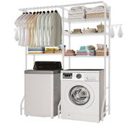 VEVOR Estante de Almacenamiento para Lavadora y Secadora, Tendedero de 6 Niveles con Barra y Ganchos, Estantes Ajustables de Dos Filas para Lavadora, Ahorra Espacio para Lavadero, Color Blanco