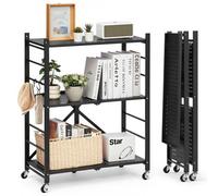 VEVOR Estante de Almacenamiento Plegable de 3 Niveles con Ruedas 71 x 33 x 91 cm Estantería Metálica Móvil Resistente, sin Necesidad de Ensamblaje, Organizador para Garaje, Cocina, Sótano, Negro