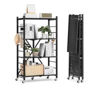VEVOR Estante de Almacenamiento Plegable de 4 Niveles con Ruedas 66 x 33 x 117 cm Estantería Metálica Móvil Resistente, sin Necesidad de Ensamblaje, Organizador para Garaje, Cocina, Sótano, Negro