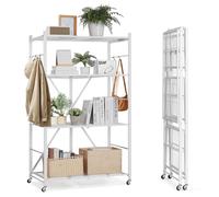 VEVOR Estante de Almacenamiento Plegable de 4 Niveles con Ruedas 91 x 53 x 152 cm Estantería Metálica Móvil Resistente, sin Necesidad de Ensamblaje, Organizador para Garaje, Cocina, Sótano, Blanco