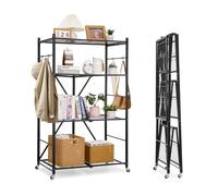 VEVOR Estante de Almacenamiento Plegable de 4 Niveles con Ruedas 91 x 53 x 152 cm Estantería Metálica Móvil Resistente, sin Necesidad de Ensamblaje, Organizador para Garaje, Cocina, Sótano, Negro