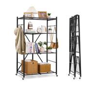 VEVOR Estante de Almacenamiento Plegable de 4 Niveles con Ruedas 91 x 53 x 152 cm Estantería Metálica Móvil Resistente, sin Necesidad de Ensamblaje, Organizador para Garaje, Cocina, Sótano, Negro