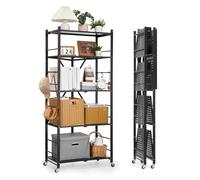 VEVOR Estante de Almacenamiento Plegable de 5 Niveles con Ruedas 71 x 38 x 163 cm Estantería Metálica Móvil Resistente, sin Necesidad de Ensamblaje, Organizador para Garaje, Cocina, Sótano, Negro