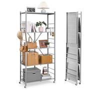 VEVOR Estante de Almacenamiento Plegable de 5 Niveles con Ruedas 81 x 36 x 183 cm Estantería Metálica Móvil Resistente, sin Necesidad de Ensamblaje, Organizador para Garaje, Cocina, Sótano, Gris