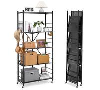 VEVOR Estante de Almacenamiento Plegable de 5 Niveles con Ruedas 81 x 36 x 183 cm Estantería Metálica Móvil Resistente, sin Necesidad de Ensamblaje, Organizador para Garaje, Cocina, Sótano, Negro