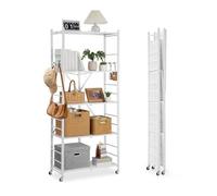 VEVOR Estante de Almacenamiento Plegable de 5 Niveles con Ruedas 81 x 36 x 183 cm Estantería Metálica Móvil Resistente, sin Necesidad de Ensamblaje, Organizador para Garaje, Cocina, Sótano, Blanco