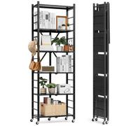 VEVOR Estante de Almacenamiento Plegable de 6 Niveles con Ruedas 61 x 30 x 183 cm Estantería Metálica Móvil Resistente, sin Necesidad de Ensamblaje, Organizador para Garaje, Cocina, Sótano, Negro