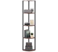 VEVOR Estante de Esquina 5 Niveles con Luz LED 29,5x29,5x162,6 cm Estantería de Esquina con Marco de Metal Estantes de Madera Librería de Almacenamiento para Dormitorio, Sala de Estar, Oficina