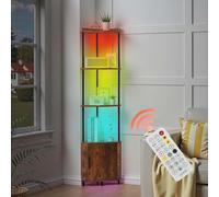 VEVOR Estante de Esquina 5 Niveles con Luz LED y Puertas 30,5x30,5x167,8 cm Estantería de Esquinera con Marco de Metal Estantes de Madera Librería de Almacenamiento para Dormitorio, Sala, Oficina