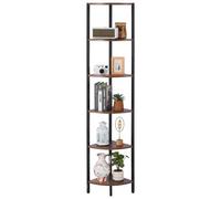 VEVOR Estante de Esquina 6 Niveles con Luz LED 28,5x28,5x171,5 cm Estantería de Esquina con Marco de Metal Estantes de Madera Librería de Almacenamiento para Dormitorio, Sala de Estar, Oficina